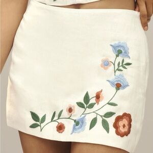 NWT Anthropologie White Floral Embroidered Mini Skirt